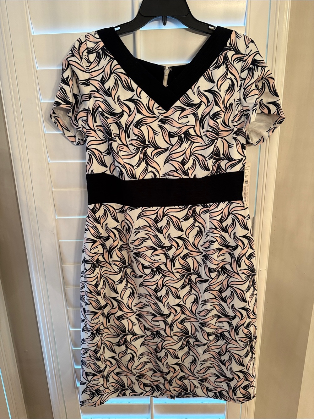 Pink, Black, & White Patterned V-Neck Dress